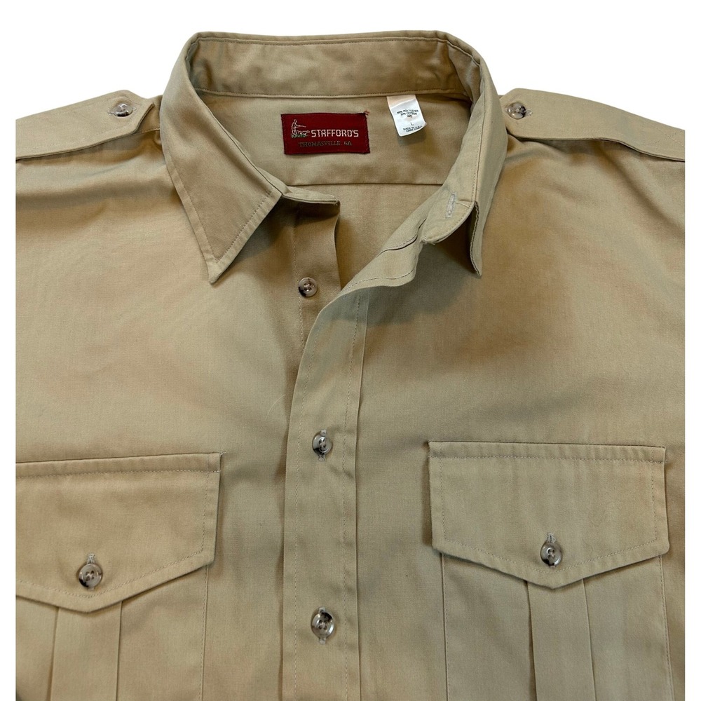 VTG Staffords Mens Khaki Tan Long Sleeve Button Up Work Shirt Utility Size Large